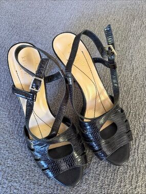 kate spade Black Croc-Embossed Slingback Heels